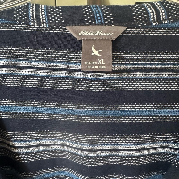 EUC Eddie Bauer Blue, Navy & White V-Neck Midi Crossover Dress SZ XL Super Cute - Picture 3 of 14